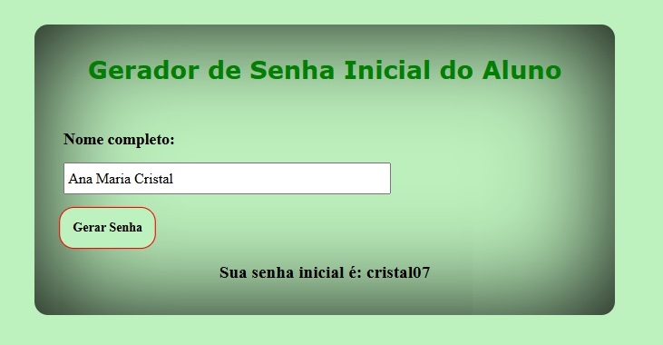 gerador de senha inicial